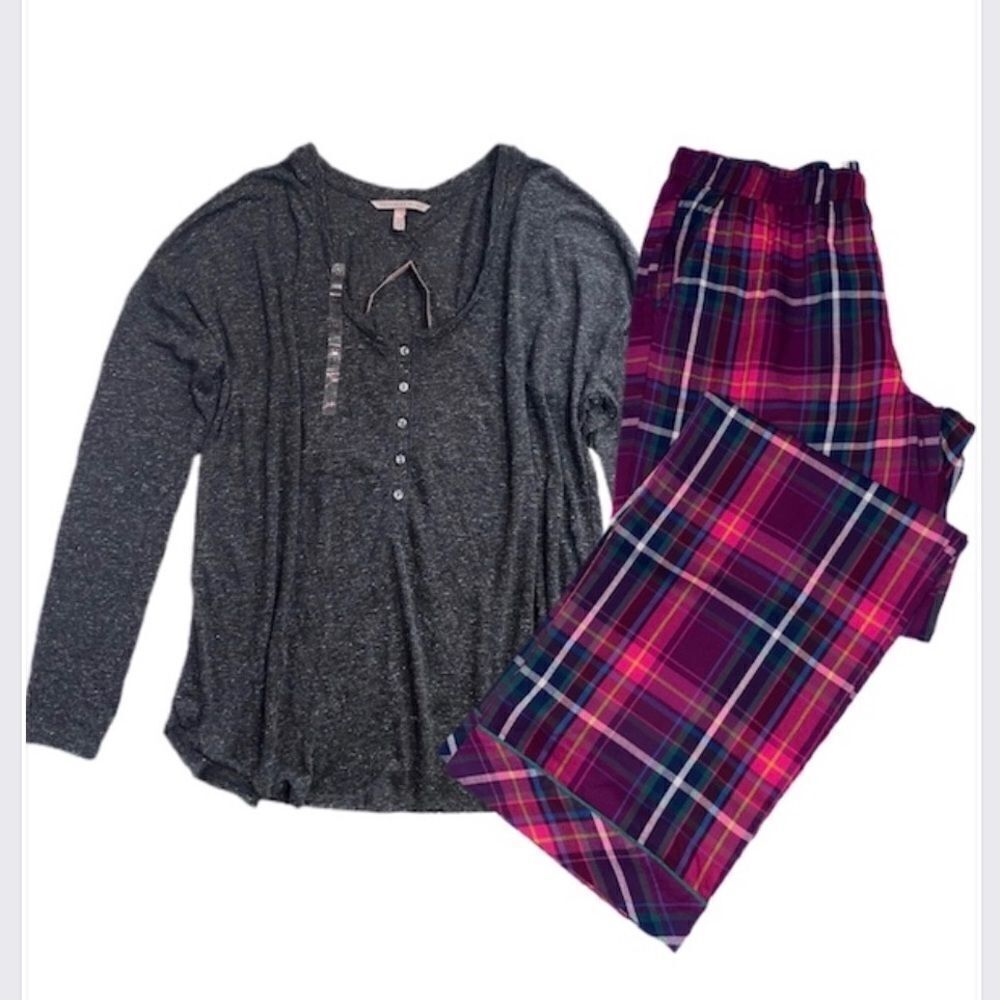 Victorias Secret Dreamer flannel plaid pants & Henley soft top pajama set M